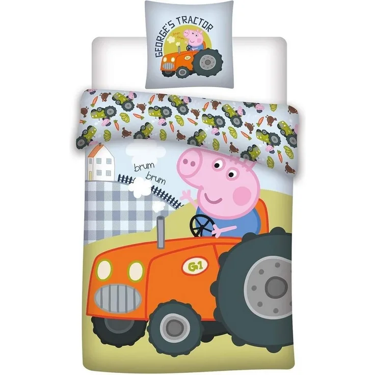Peppa 'Georges Traktor' Wutz Baby Wende-Bettwäsche 100/135 + 40/60 cm