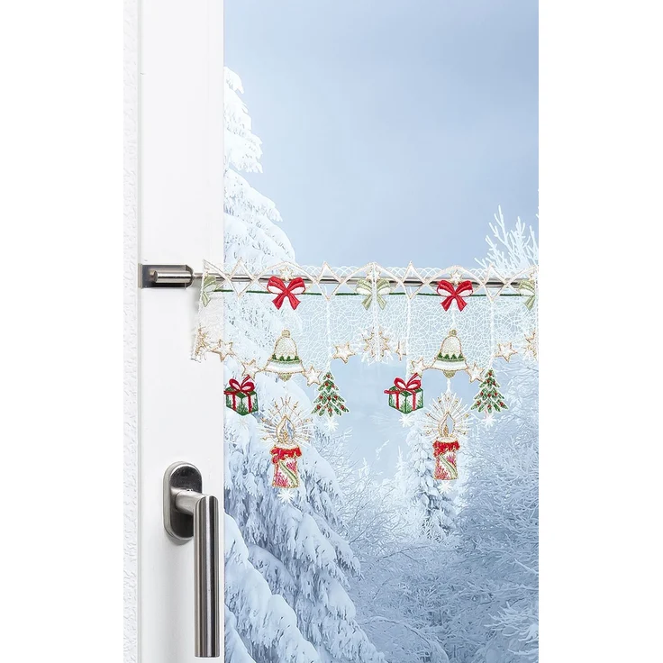 Scheibengardine Plauener Spitze - Weihnachtsdeko (Bx H) 128cm * 20cm rot/Rot-Grün – Bild 4