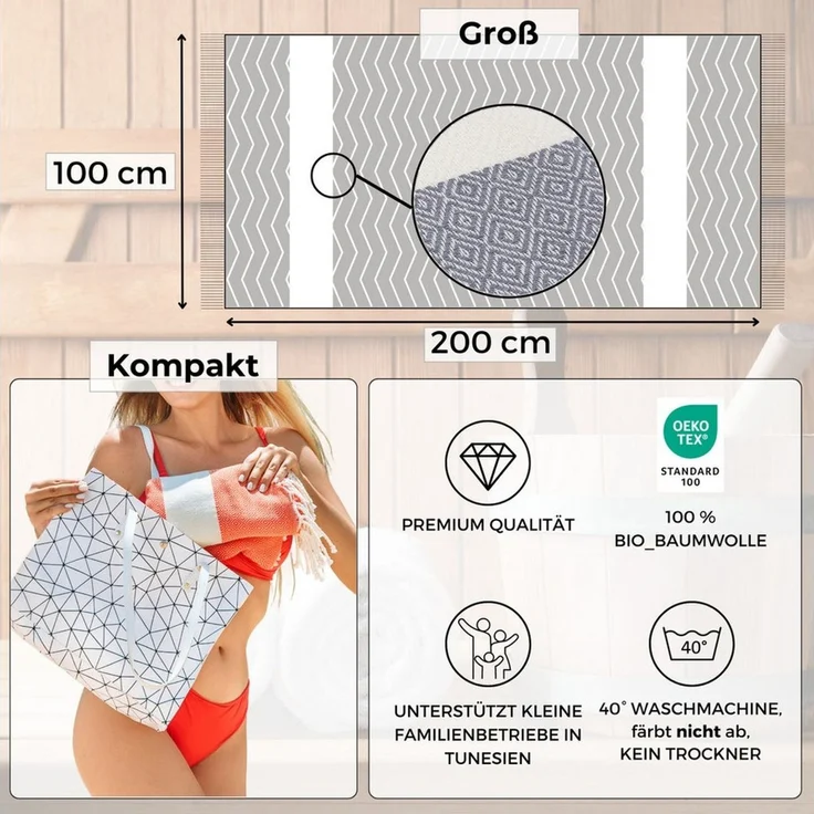 furora HOLIDAY Saunatuch Saunahandtuch Saunatuch Damen + Herren, Hamamtuch groß 100x200 XXL – Bild 3