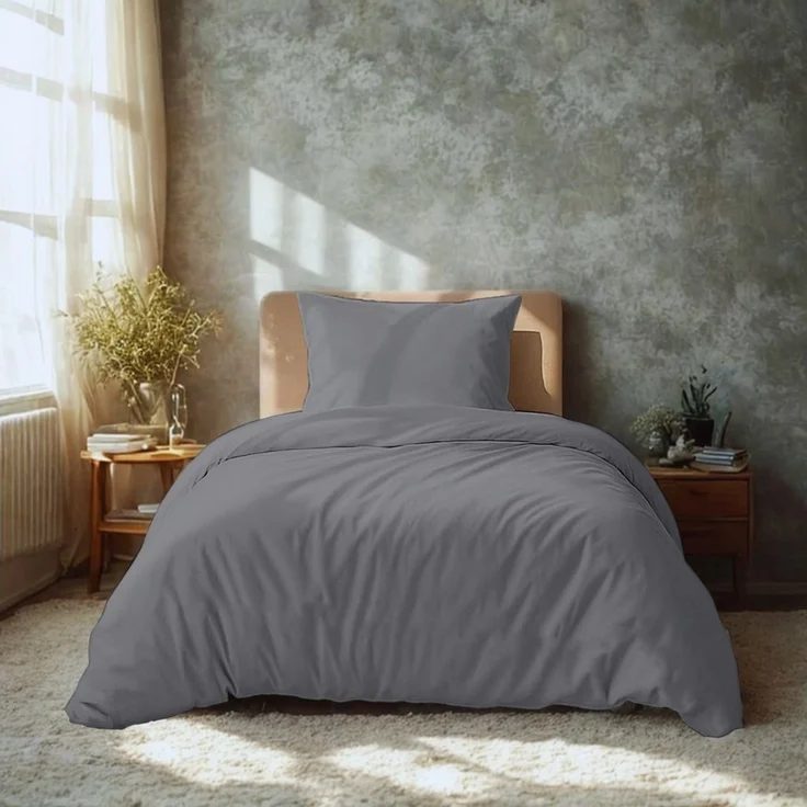 Komfortec Premium Bettwäsche 135x200 mit 1 Kissenbezug 80x80 cm Set aus Gebürstetes Mikrofaser - Grau – Bild 1