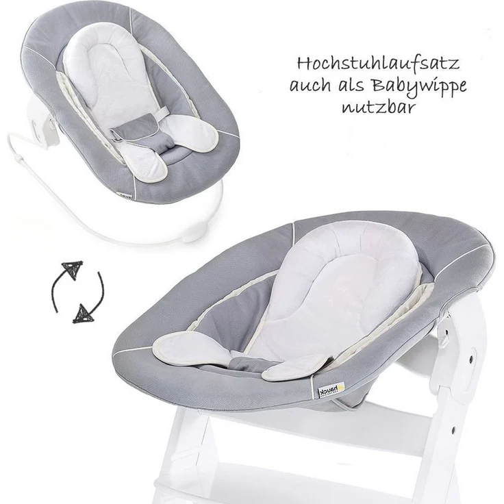 Hauck Hochstuhl Alpha Plus White Newborn Set (Set), Holz Babystuhl ab Geburt mit Aufsatz für Neugeborene höhenverstellbar – Bild 2