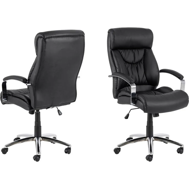 MID.YOU Chefsessel Schwarz, Drehstuhl aus Metall und Textil, 360° drehbare Sitzfläche, 64.5x120x83 cm