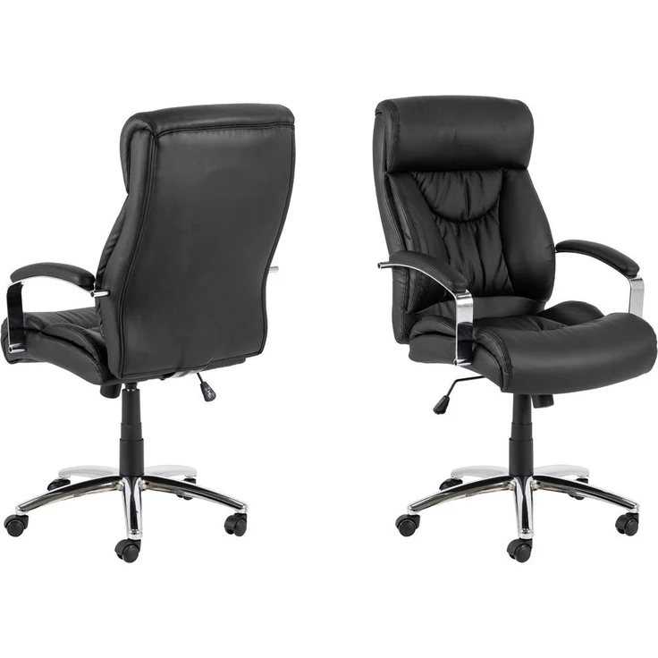 MID.YOU Chefsessel Schwarz, Drehstuhl aus Metall und Textil, 360° drehbare Sitzfläche, 64.5x120x83 cm