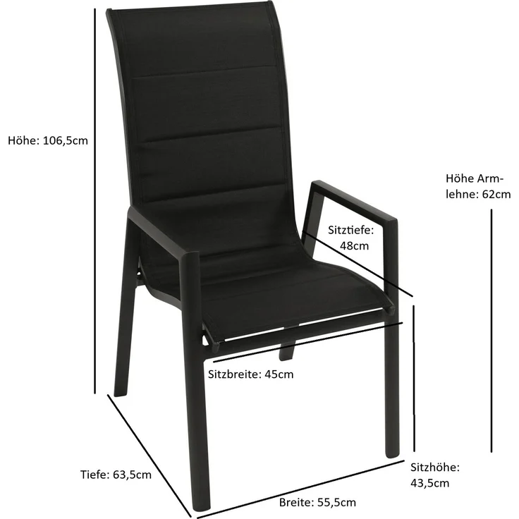 DEGAMO REIMS II Gartengarnitur, Alu + Keramikoptik, anthrazit, 9-teilig grau (8x Stapelsessel, 1x Ausziehtisch 180/240x100cm) – Bild 3