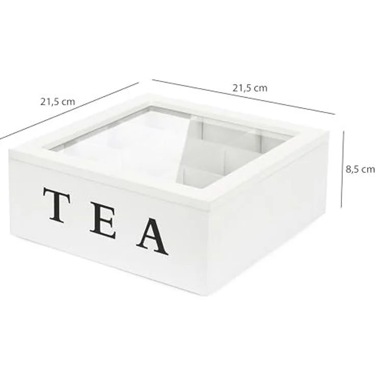 VanHenry Teebox Teekiste aus Holz mit 9 Fächern und Sichtfenster, (1-tlg), Teebeutel Aufbewahrungsbox Weiß – Bild 6
