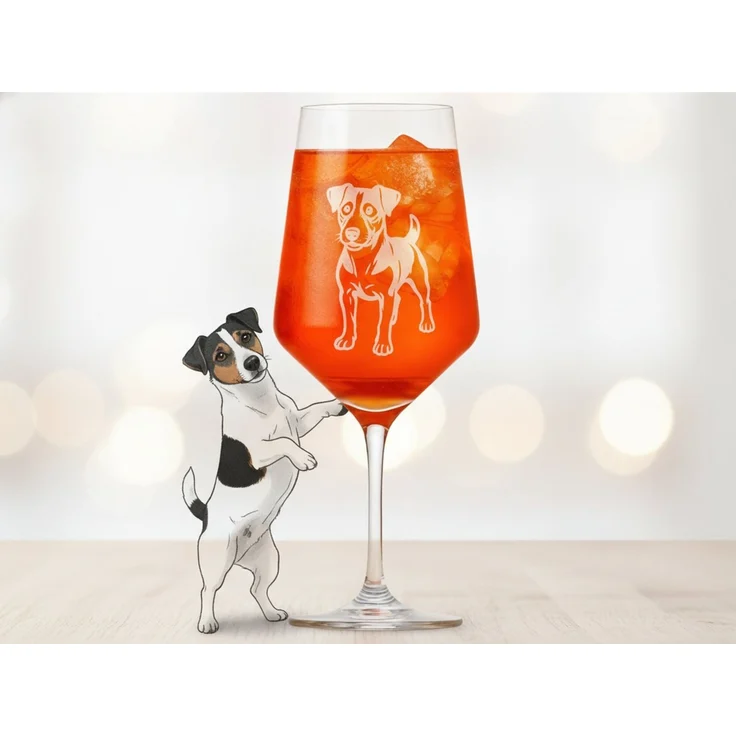 eXODA Weinglas Exoda Weinglas Jack Russel mit Gravur spülmaschinenfest, 1-tlg, Glas, Hund mit Leine – Bild 2
