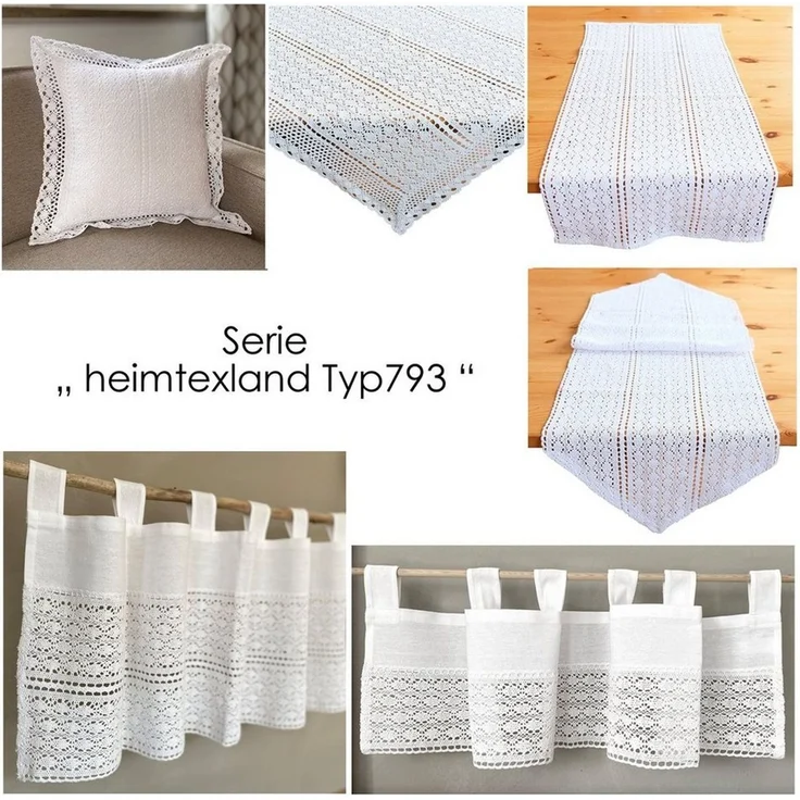 heimtexland Scheibengardine Deko Set Häkelspitze Gardine Kissen Tischdecke, Schlaufen (1 St), blickdicht, Boho Scheibengardine Makramee Spitze Häkel Bistrogardine – Bild 3