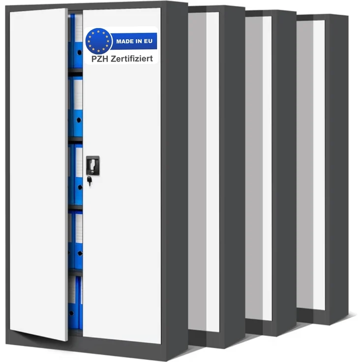 MegaDeal 4x Aktenschrank abschließbar KADO - 5 Ebenen verstellbar, Flügeltüren | Metallschrank Werkstatt Mehrzweckschrank Büroschrank aus Stahl Werkzeugschrank, 185x90x40cm Anthrazit-Weiß – Bild 1