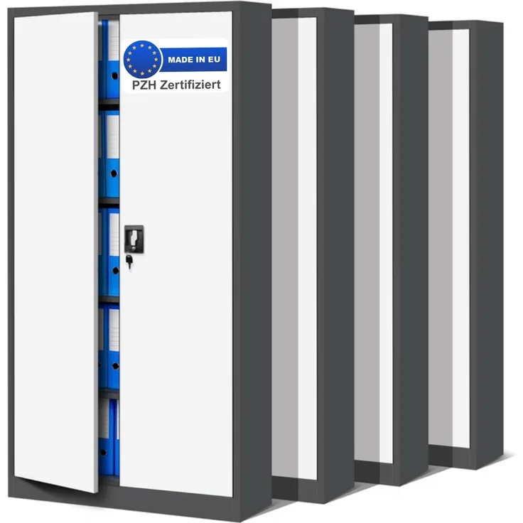 MegaDeal 4x Aktenschrank abschließbar KADO - 5 Ebenen verstellbar, Flügeltüren | Metallschrank Werkstatt Mehrzweckschrank Büroschrank aus Stahl Werkzeugschrank, 185x90x40cm Anthrazit-Weiß