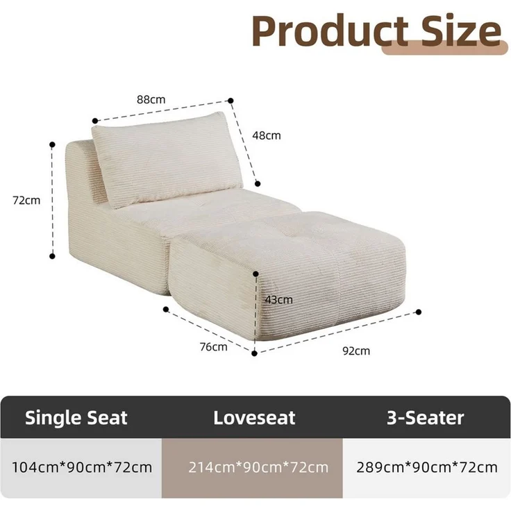 Leawin Sofa Gemütlicher Lounge Sessel mit Hocker, Cordstoff, ohne Montage, Mit Schaumstoff gepolstert, bequem für Wohn- & Schlafzimmer – Bild 2