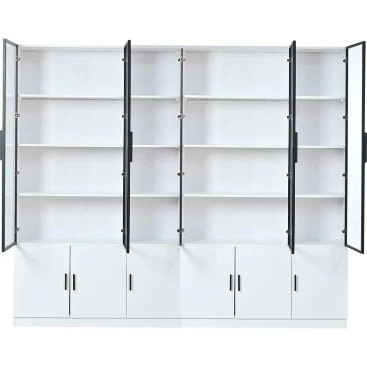 DESVIAE Vitrine mit LED-Beleuchtung und 12 Glastüren 240x200x32 cm MDF Weiß – Bild 9