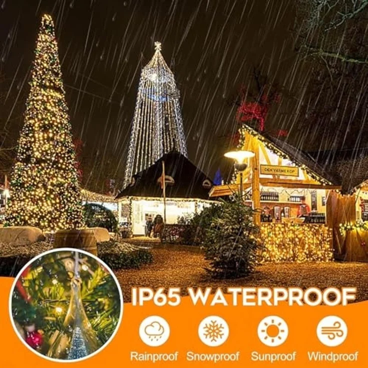 Montegoni LED-Lichterkette 10m 100 LEDs Lichterkette warmweiß, Weihnachtsdeko, IP65 Wasserdicht, 8 Lichtmodi, Ferbedienung mit Timer und Memory Funktion, IP65 – Bild 4