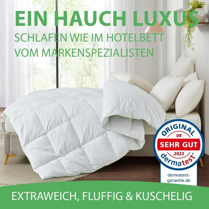 Welldora Komfort Bettdecke 220x240 Sommer | 100% Extraweiche Federn & Daunen | Fachärztlich geprüft, Oeko-Tex, Allergiker | Zertifiziert für Tierwohl | Dünne leichte Sommerdecke Daunendecke 220x240 – Bild 9