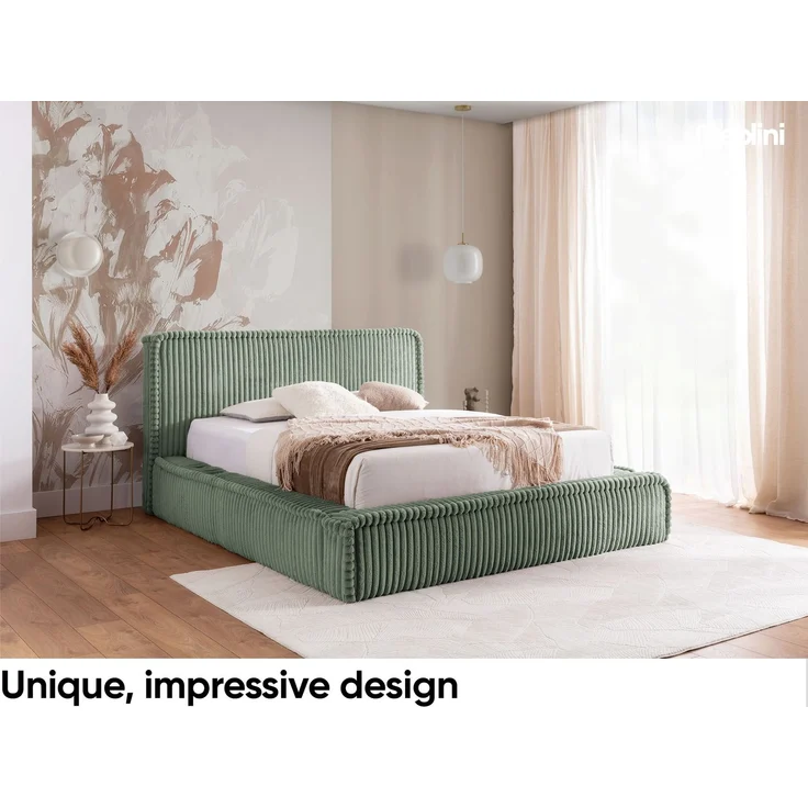 MEBLINI Polsterbett 160x200 mit Lattenrost mit Matratze - MESUT - Grün Cordstoff - Bubble Bett - Cloud Bett - Marshmallow Bed - Kopfteil Bett mit Stauraum – Bild 2