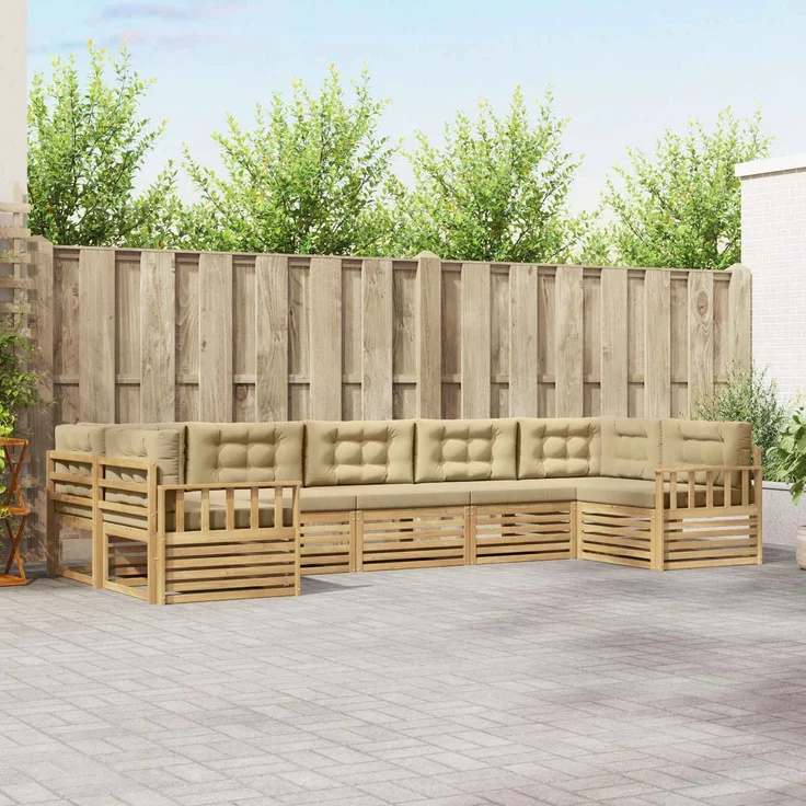 vidaXL Outdoor-Sofagarnitur 7 stk. 7-Sitzer Weiß und Beige 3391078 – Bild 1