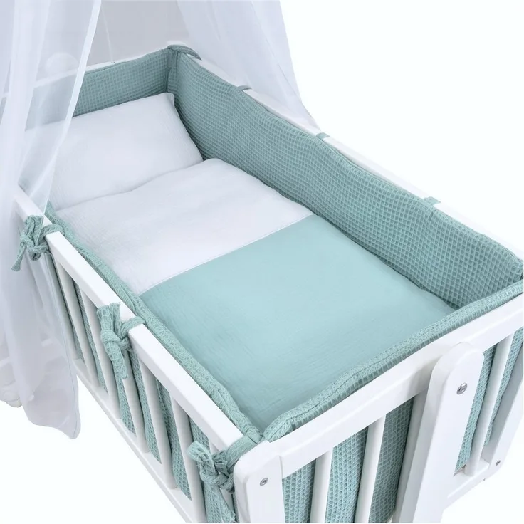Baby-Delux Babybettwäsche Baby Wiegenset Waffelpique Musselin, Textilien, 6 teilig, Wiegenset 6-tlg. für Babywiege 90x40 (ohne Wiege) verschiedene Designs