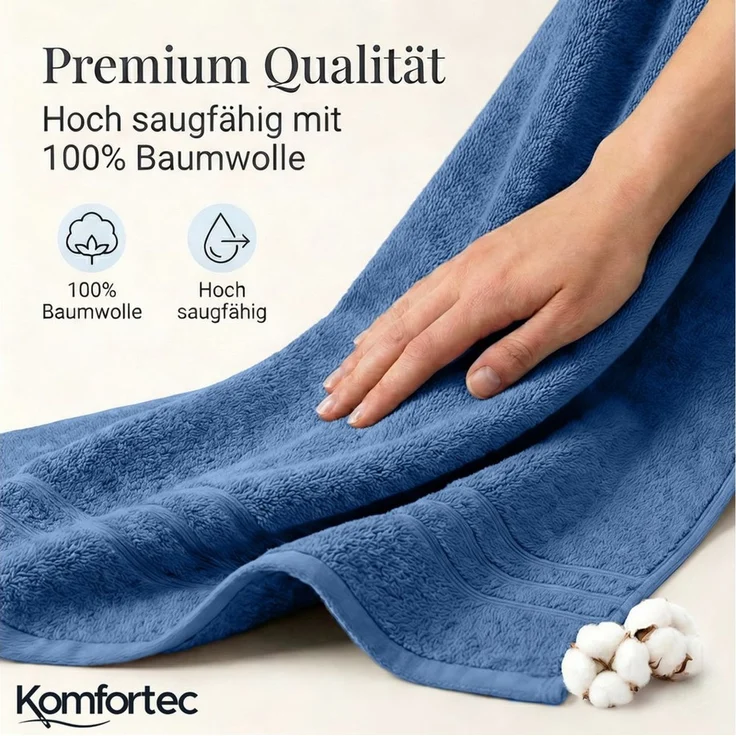Komfortec Saunatuch 100x200 cm Badetuch aus 100% Baumwolle, Frottee (1-St), extra Große, Schnelltrocknend – Bild 4