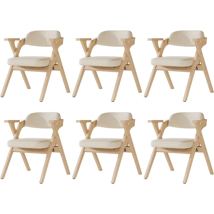 6 klappbare Esszimmerstühle, Esszimmerstühle aus Massivholz, bequem und atmungsaktiv, faltbar und verstaubar, geeignet für Esszimmer, Wohnzimmer, Café, moderner Stil, Leinen, Beige--Beige--64.5x66.5x76cm--YOUDENOVA – Bild 5