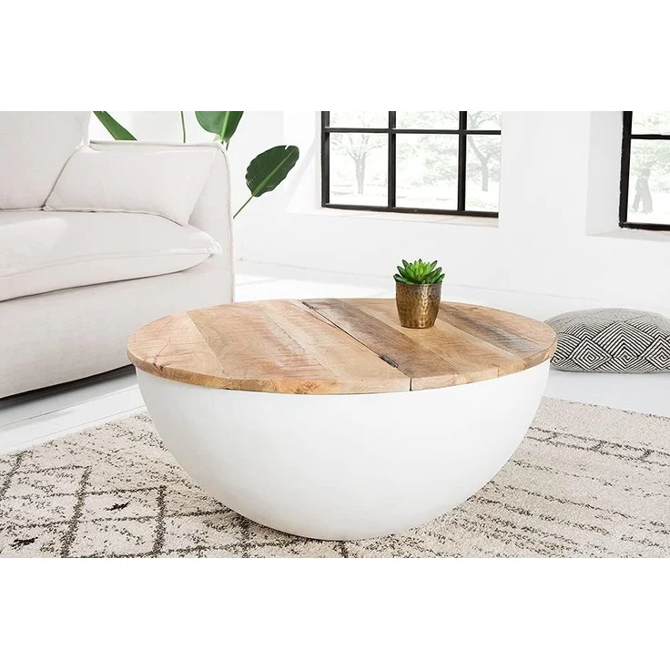 riess-ambiente Couchtisch INDUSTRIAL STORAGE Ø70cm weiß / natur (Einzelartikel, 1-St), Wohnzimmer · Mango-Massivholz · rund · mit Stauraum · Metall · Design – Bild 2