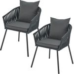 Juskys Rope Stühle 2er Set - Gartenstühle mit Seilgeflecht & Polster - wetterfester & bis 160 kg belastbar - Stahl mit Pulverbeschichtung - Dunkelgrau