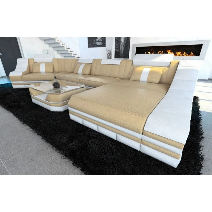 Mini Couch Turino C - Echtleder - sandbeige-weiß - Rechts – Bild 3