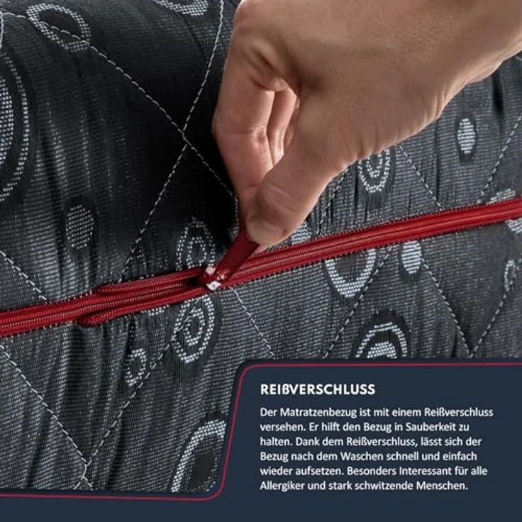 FDM Matratze LUNO 140x200 cm, 7 Zonen H3 Taschenfederkern Kaltschaum, waschbarer Jacquard-Bezug, Höhe 21 cm – Bild 8
