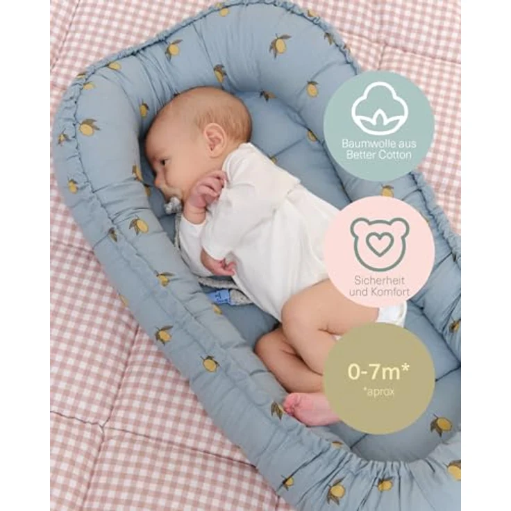 molis&co - Babynest - 100% Baumwolle (Oeko-TEX) - Babynestchen Neugeborene - Ideal als Reisebett, Kuschelnest Geeignet & Cradle Reducer - 90x50 cm - Colima – Bild 4