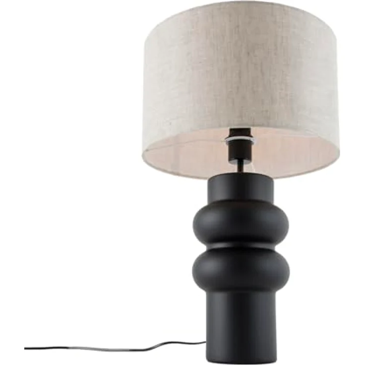 QAZQA Alisia Design Tischleuchte, Schwarz mit hellgrauem Stoffschirm, 35 cm, dimmbar, E27 Fassung, Keramik, geeignet für Wohnzimmer und Schlafzimmer – Bild 6