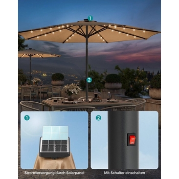 RELAX4LIFE 300 Cm Sonnenschirm - Mit LED-Beleuchtung & Solar