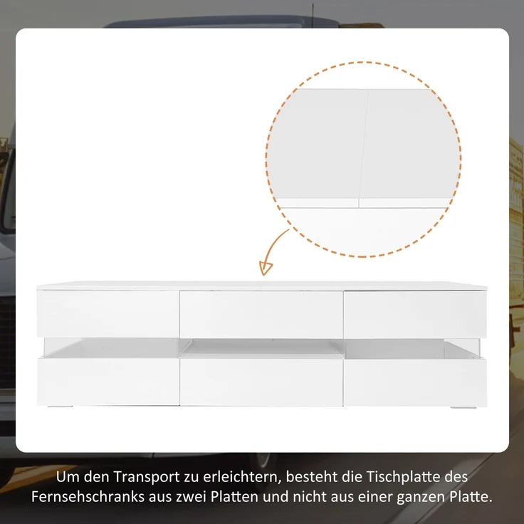 TV-Schrank, 160x39x45 cm, weißer Hochglanz-TV-Schrank mit LED, Acrylglas & Drucköffnung – Bild 8