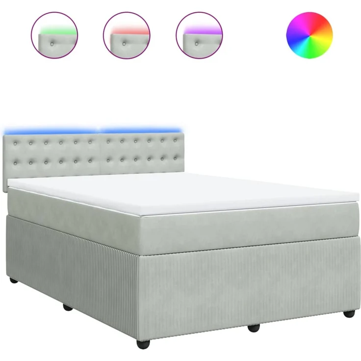 vidaXL Boxspringbett mit Matratze Hellgrau 160x200 cm Samt 3290094 – Bild 2