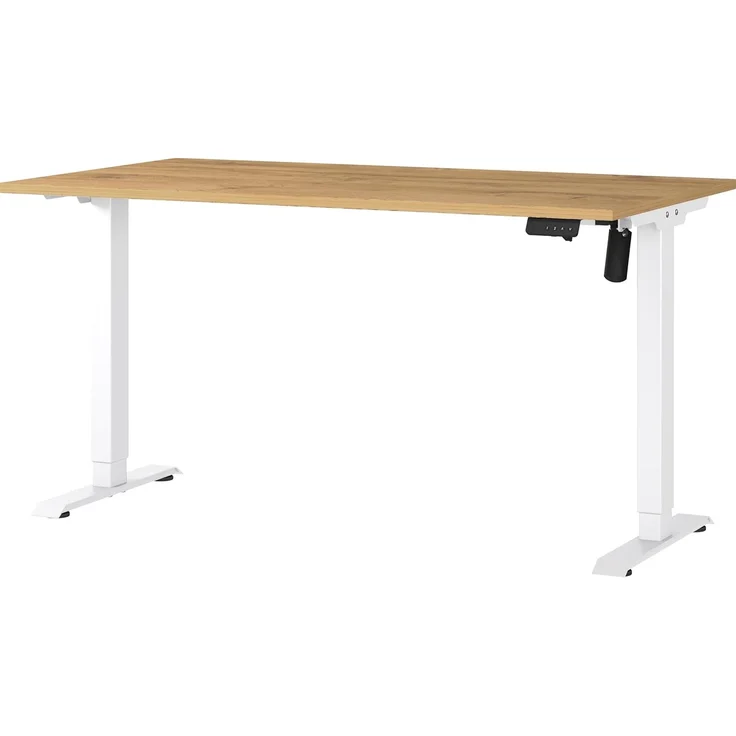 Germania Schreibtisch 8023-552, in Grandson-Eiche-Nb./Weiß, elektr. höhenverstellbar, 140 x 119 x 80 cm (BxHxT) – Bild 1