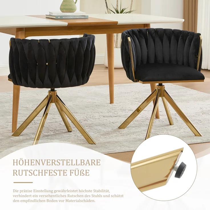 LVHOM Esszimmerstuhl 2er-Set, 180° drehbar mit runden Rückenlehne, Wohnzimmerstuhl aus Samt, bis 150 kg, für Homeoffice – Bild 6