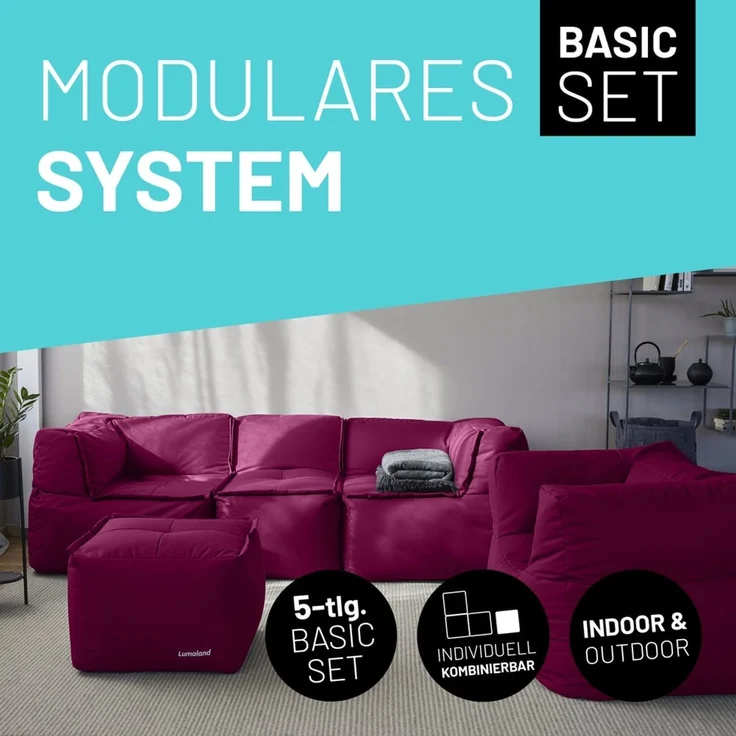 Lumaland Loungeset Modulares System erweiterbar In- & outdoor, (5-tlg), Lounge wasserfest abnehmbarer Bezug individuell kombinierbar waschbar – Bild 2