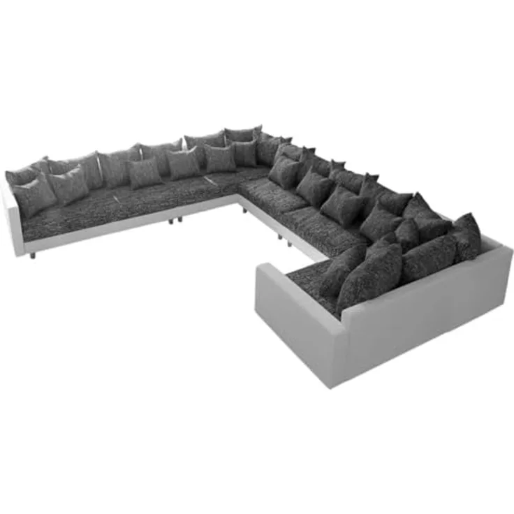 Couch Clovis XXL Weiß/ Schwarz mit Armlehne Ottomane Links Wohnlandschaft