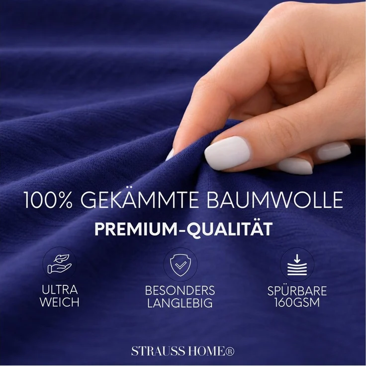 Strauss Home Spannbettlaken Premium, Gummizug: Rundumgummi, 150gr/m2 Premium Jersey 100% Baumwolle – Bild 1