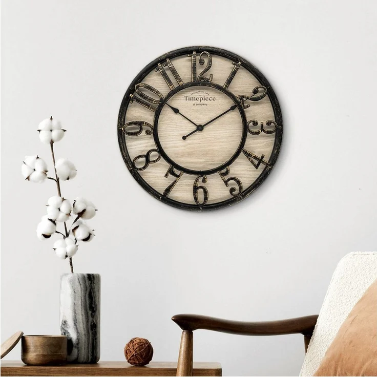 K&L Wall Art Wanduhr Industrielle Wanduhren Vintage Holzuhr Metall Optik (Leise Steampunk Uhr) – Bild 4