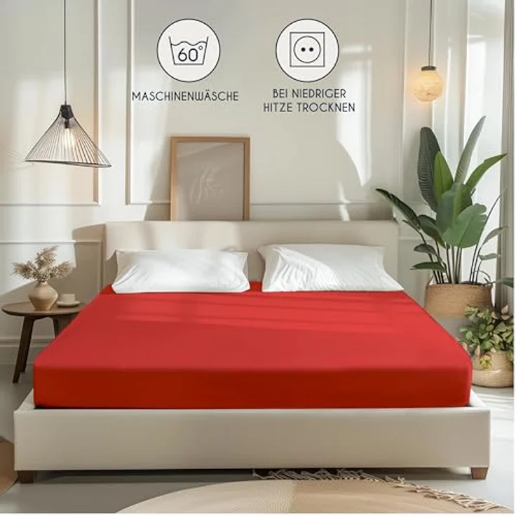 Dreamzie - Spannbettlaken 80x160 cm - Baumwolle Oeko Tex Zertifiziert - Rot - 100% Jersey Spannbetttuch 80x160 – Bild 7