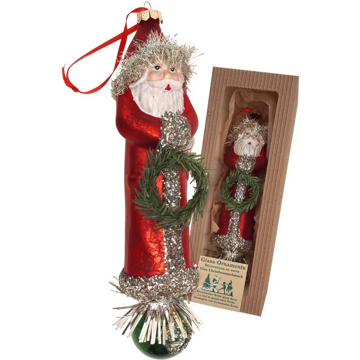 Krebs Glas Lauscha Weihnachtsbaumkugel Baumschmuck Santa nostalgisch Kranz und Reflektor rot 25cm, Dekoriert mit Liebe zum Detail