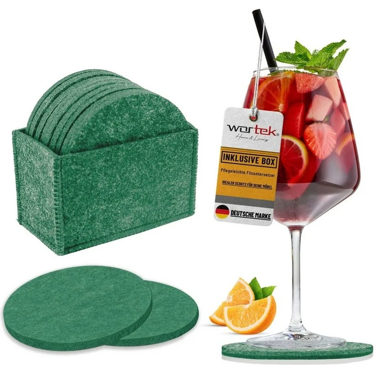 wortek Getränkeuntersetzer Filz-Untersetzer Rund für Gläser 10er Set + Box, Zubehör für Tisch & Gläser, Set, 10-tlg, waschbare Getränke Glasuntersetzer Gläser, Tischuntersetzer Filz 10 cm – Bild 2