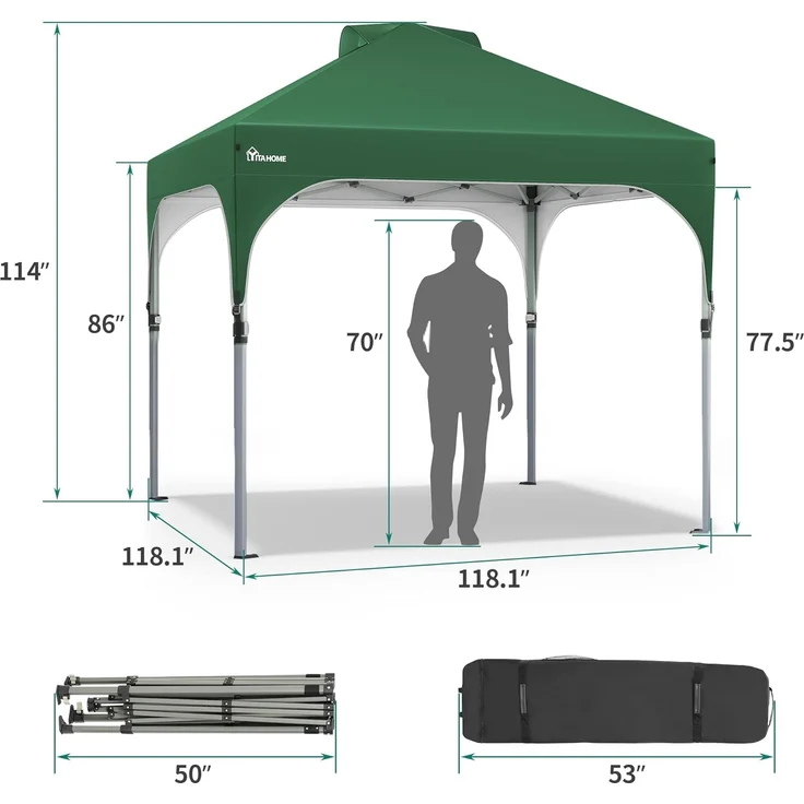 YITAHOME 3X3 wasserdichte Pavillon Faltpavillon, Faltbarer Stabil Pop up Pavillon Outdoor Anti-UV Gartenpavillon Höhenverstellbarfür Alle Jahreszeiten Für Party Camping Märkte Pool Festival, Grün – Bild 5