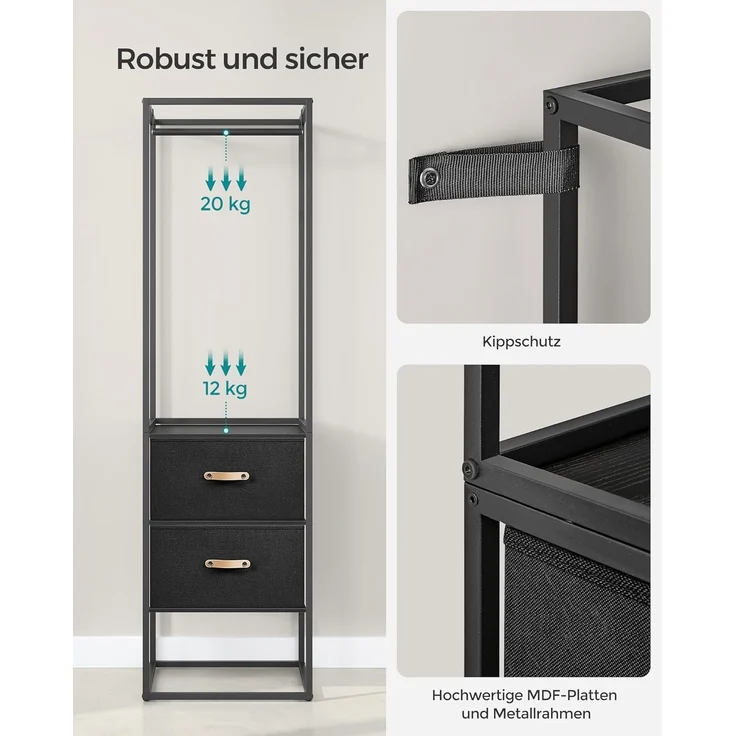 Songmics Kleiderschrank Kleiderständer hochbelastbar, 2 Schubladen, 4 Ablagen, schwarz – Bild 5