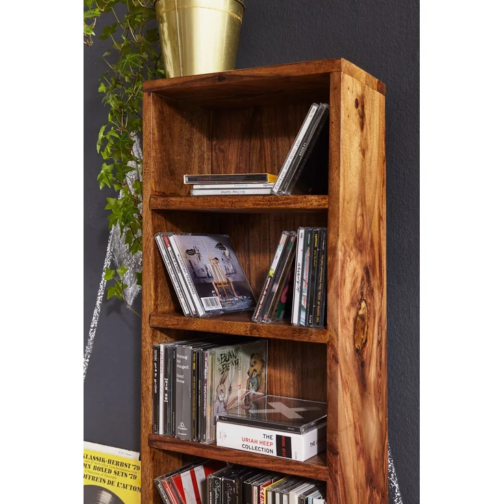 CD Regal MUMBAI Massivholz Sheesham Standregal 90 cm hoch CD-Aufbewahrung 5 Fächer Bücherregal natur Landhaus-Stil – Bild 11