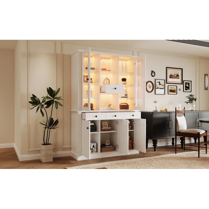 ZUBALIYA Standvitrine mit 4 Schubladen / Vitrinenschränke mit LED, mit schrank mit 4 Schubladen und 5 Türen und großer Schrank mit 21 Ablagefächern, MDF, 119.50 x 40.00 x 180.00 cm, fürs Wohnzimmer – Bild 18
