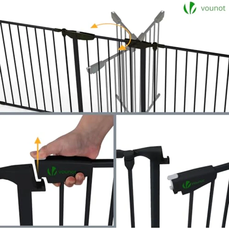 VOUNOT Kaminschutzgitter Freistehend mit Tür, 375cm inkl. 6 Elementen, Ofenschutzgitter Metall für Kinder, Kamingitter Ofengitter Kinderschutz, Laufgitter Laufstall Absperrgitter Baby, Schwarz – Bild 6