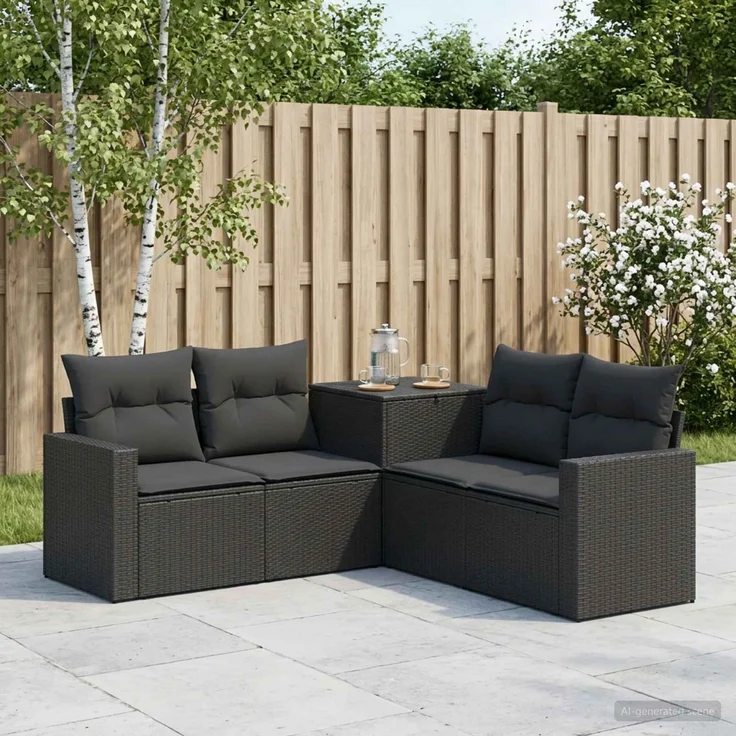 vidaXL Sofa Set 5 stk. Schwarz Polyrattan und Stahl 3447851 – Bild 1