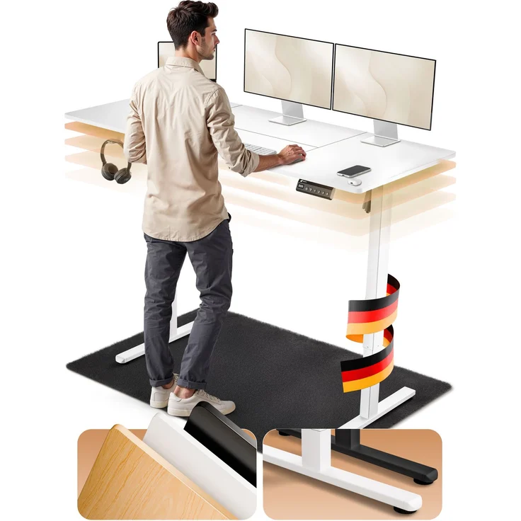 LUTIVO Foxtrot, Höhenverstellbarer Schreibtisch Elektrisch, Memory-Funktion und Kabelmanagement, 140 x 60 cm, Weiß/Weiß – Bild 3