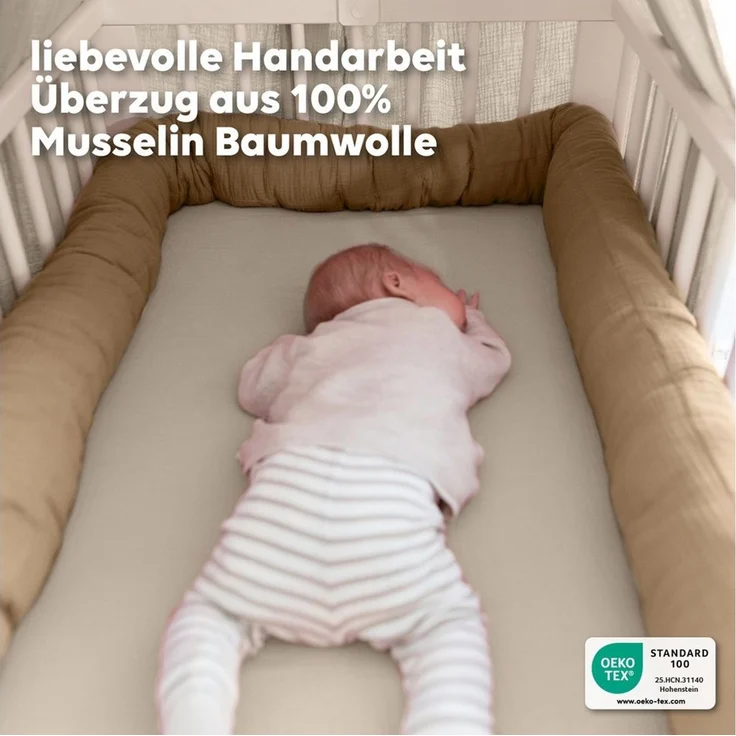 lilimaus Nestchenschlange Bettschlange Babybett aus Musselin Baumwolle - 12 Farben, (1-tlg), Bettschlange Babybett aus Musselin Baumwolle, kuschelig – Bild 2