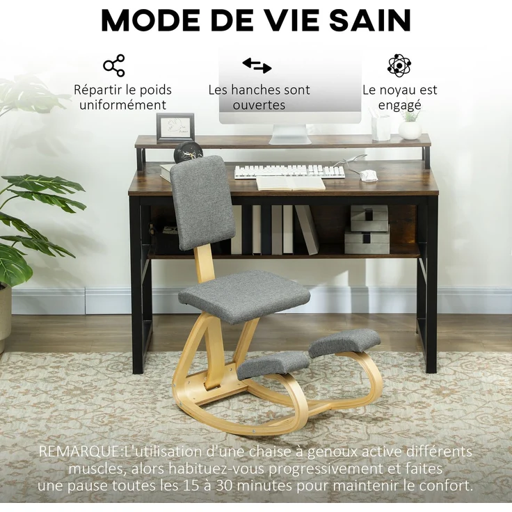 JARDJ Kniestuhl, ergonomischer Schaukelstuhl aus Holz mit Rückenlehne, Kniestuhl fürs Homeoffice, grau – Bild 8