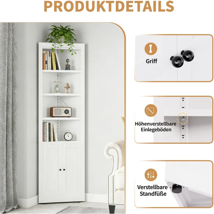 Eckschrank 52×26,5×180 cm aus Metall mit 2 Türen und verstellbaren Böden – Bild 8